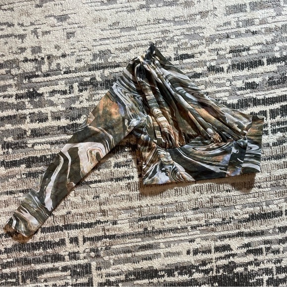 Zara Retro Asymmetrical Tulle Corset Semi Sheer Arm 1 Shoulder Crop Top - Picture 10 of 11